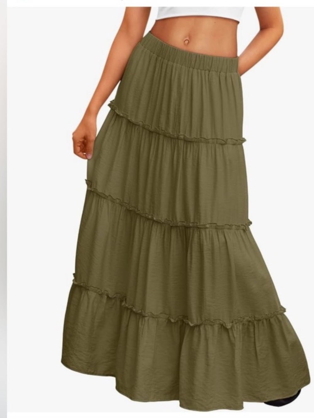 New NWT Olive Green Tiered Maxi Skirt with Pockets medium